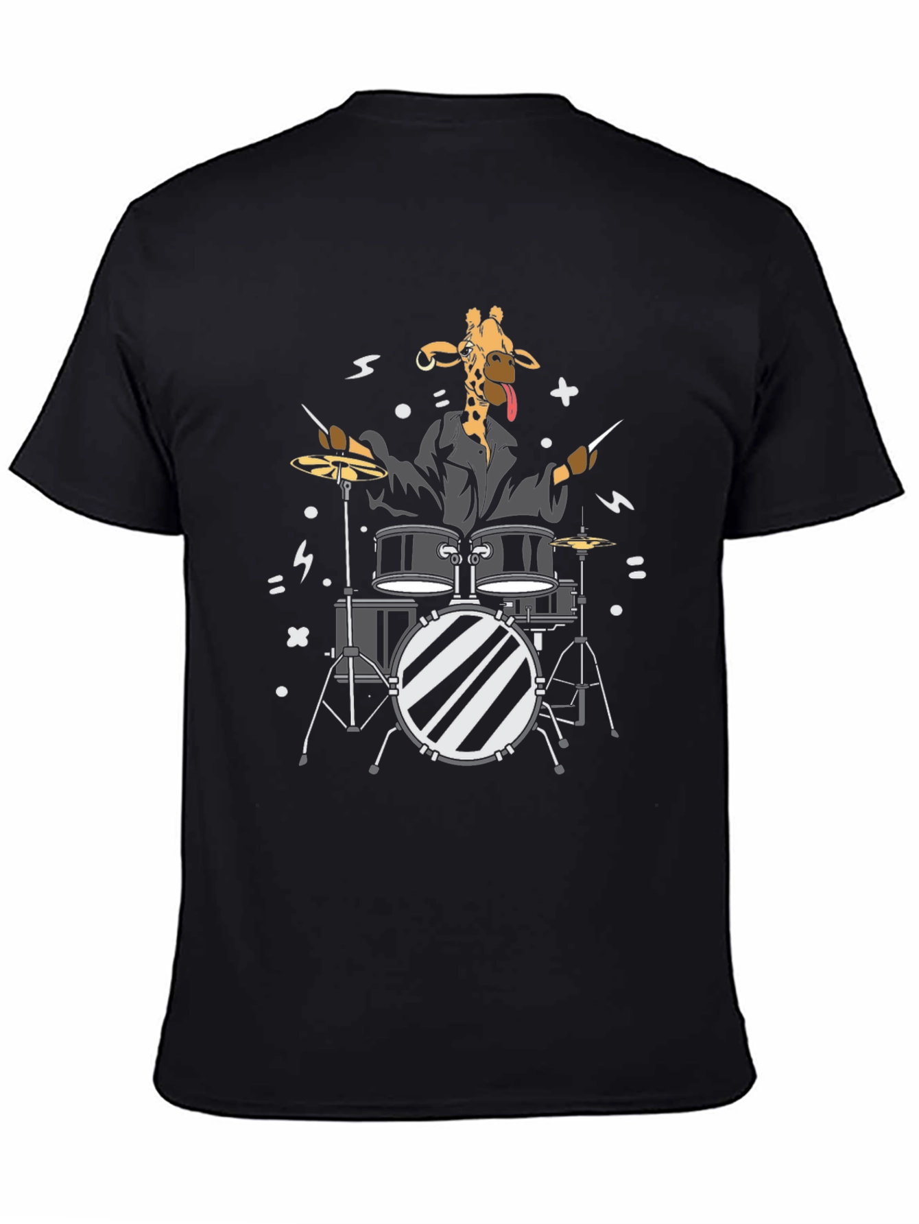 Giraffe Drummer Graphic T-Shirt - Black Cotton Tee