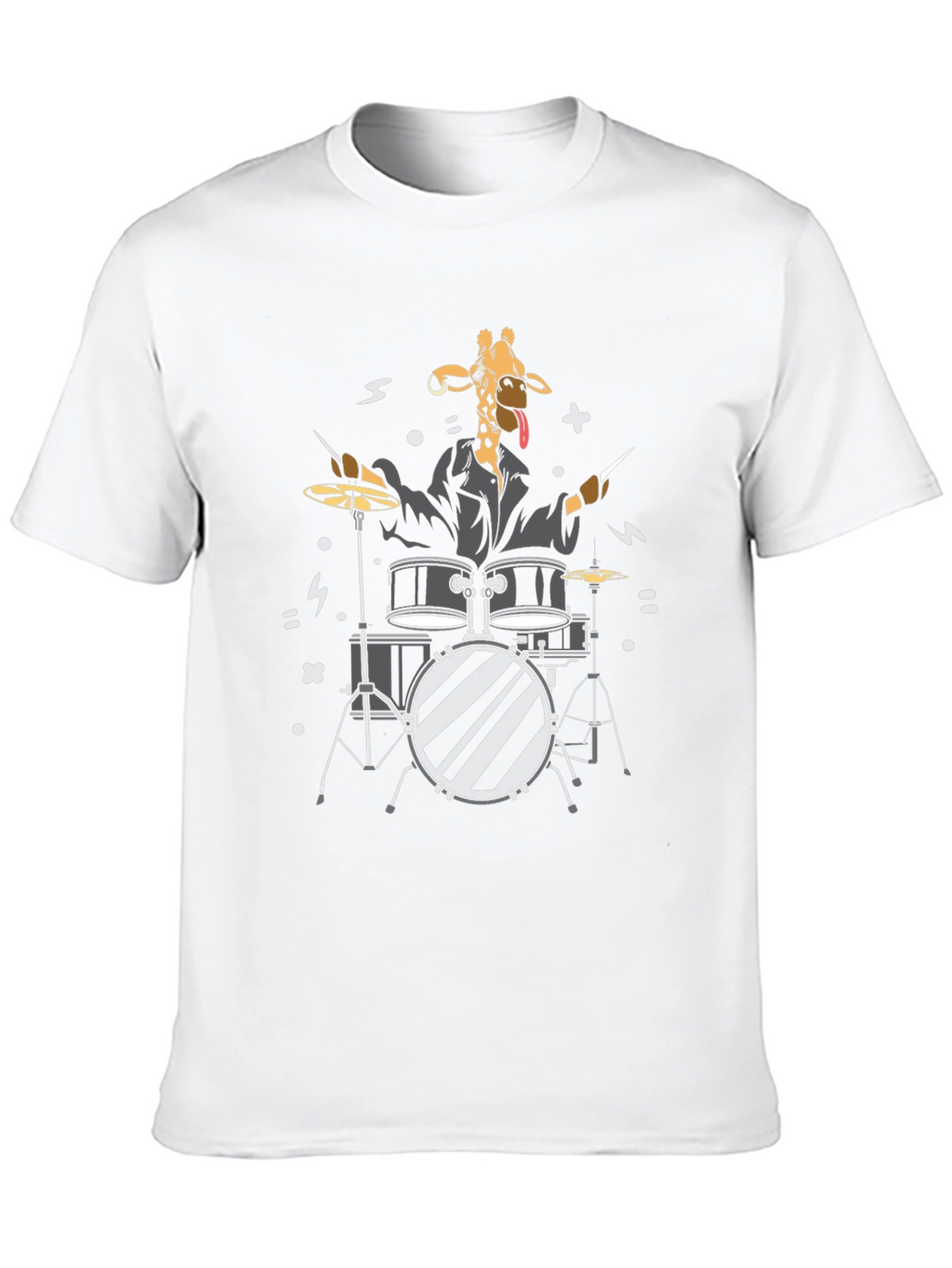 Giraffe Drummer Graphic T-Shirt - Black Cotton Tee