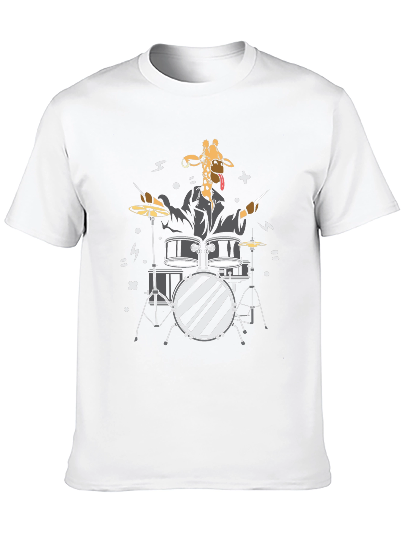Giraffe Drummer Graphic T-Shirt - Black Cotton Tee
