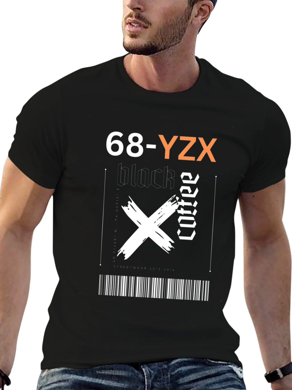 Black Coffee Graphic Tee - Trendy Barcode Design