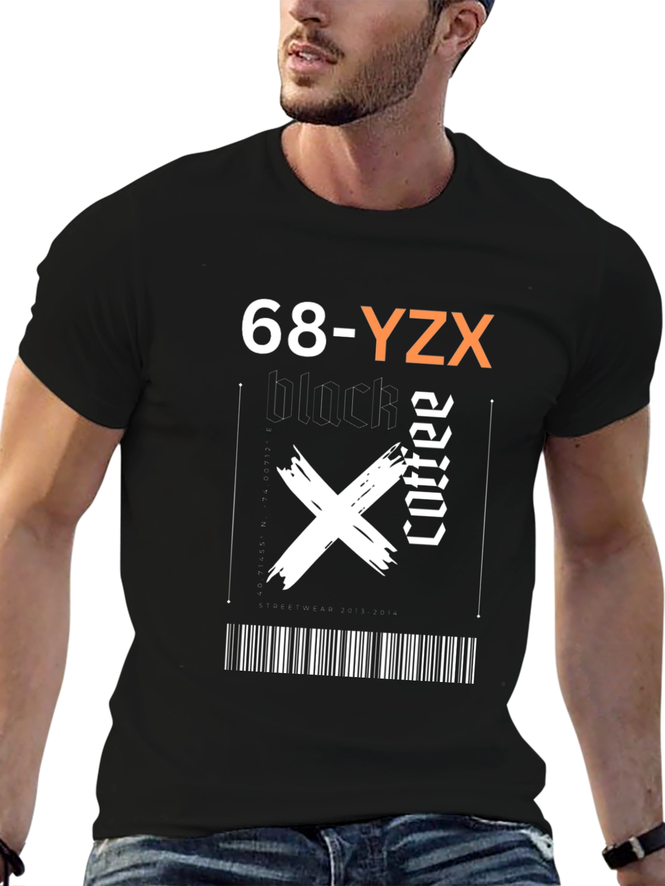 Black Coffee Graphic Tee - Trendy Barcode Design