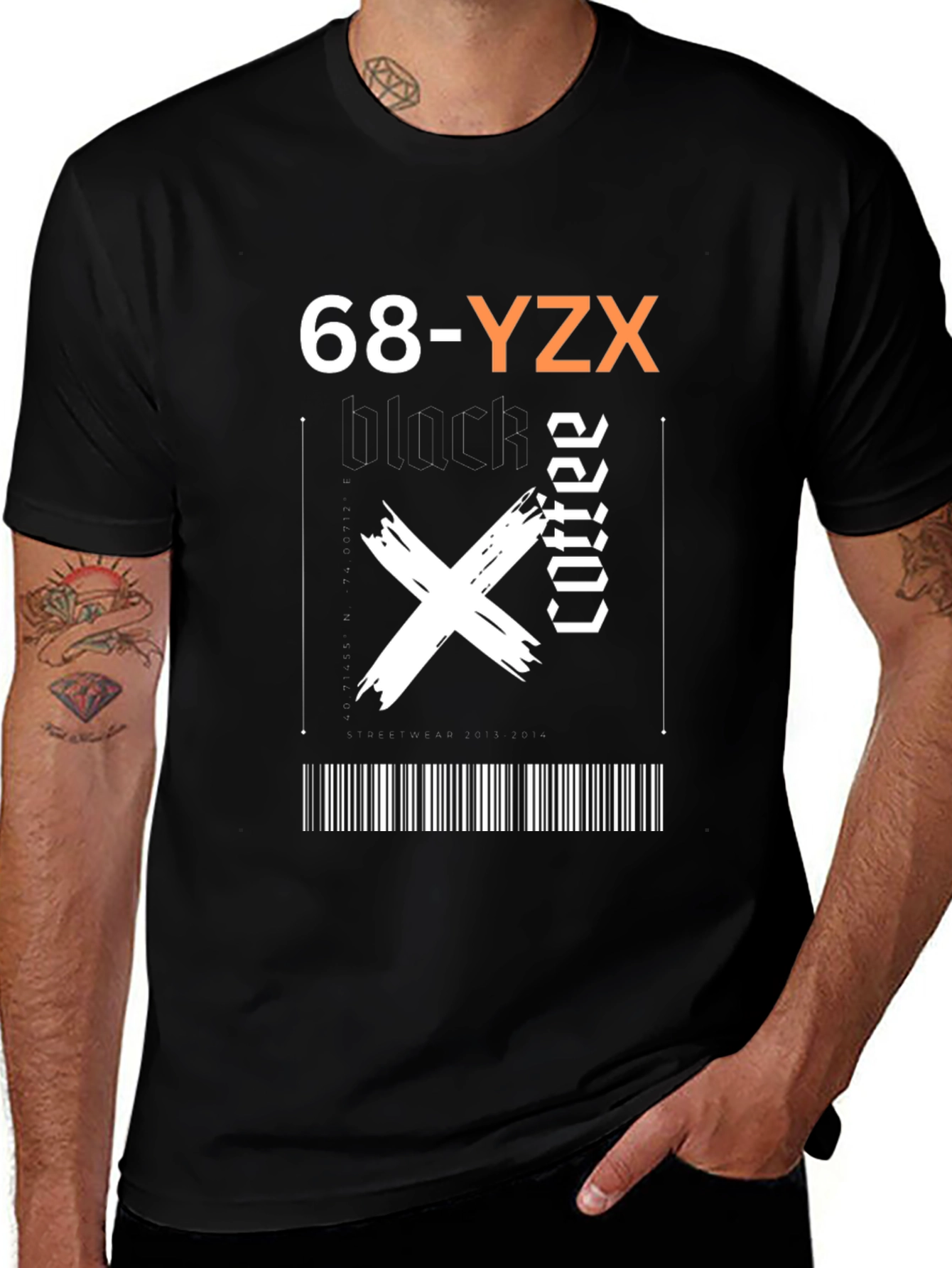 Black Coffee Graphic Tee - Trendy Barcode Design