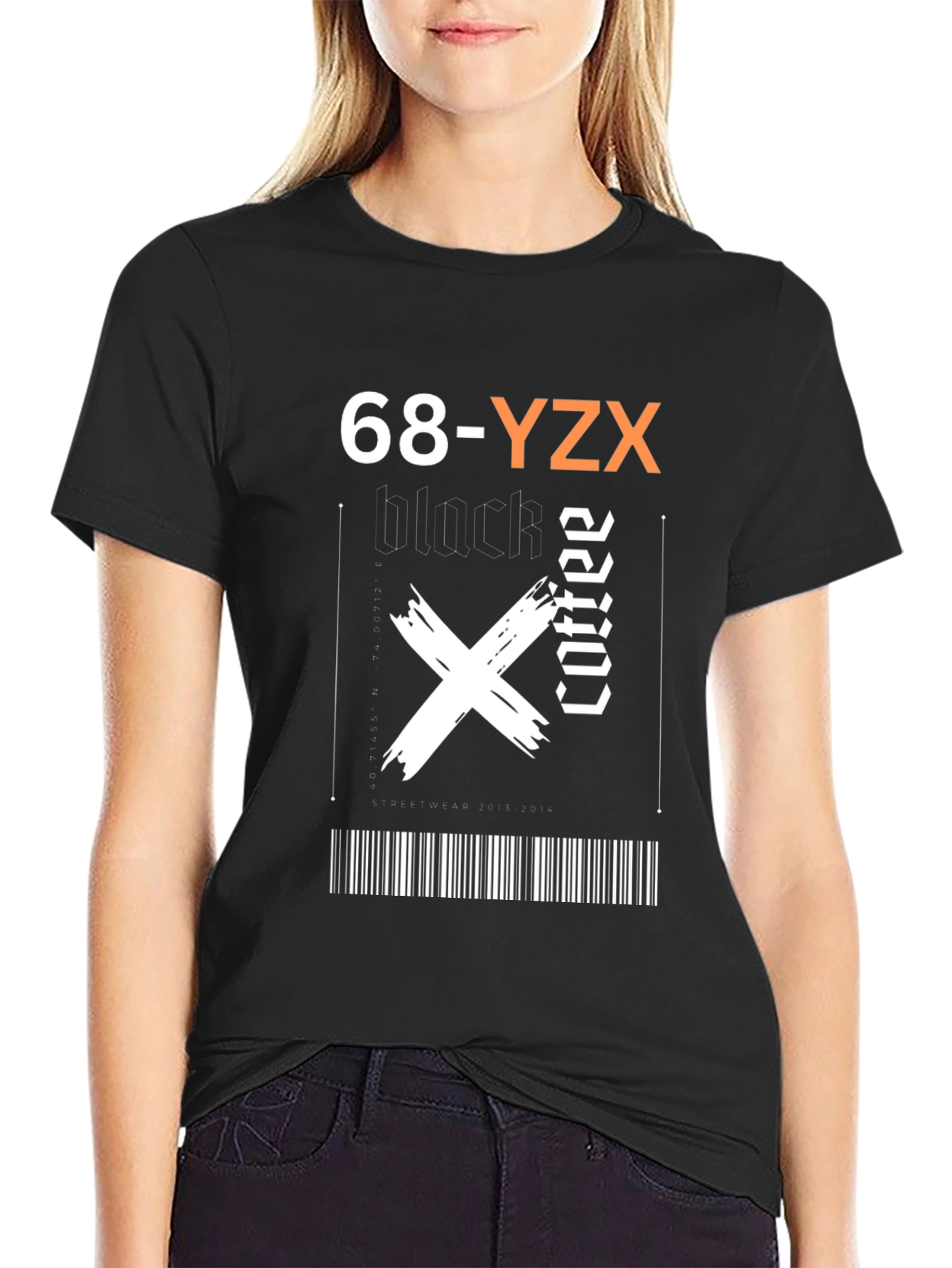 Black Coffee Graphic Tee - Trendy Barcode Design