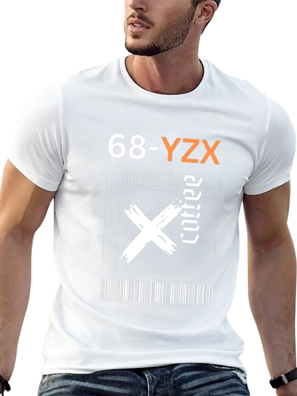 Black Coffee Graphic Tee - Trendy Barcode Design