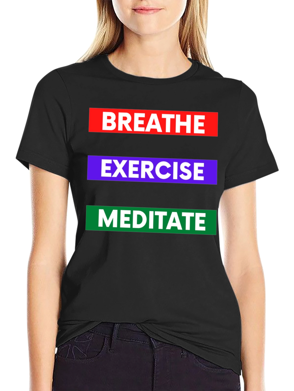 Breathe Exercise Meditate Graphic Tee - Black