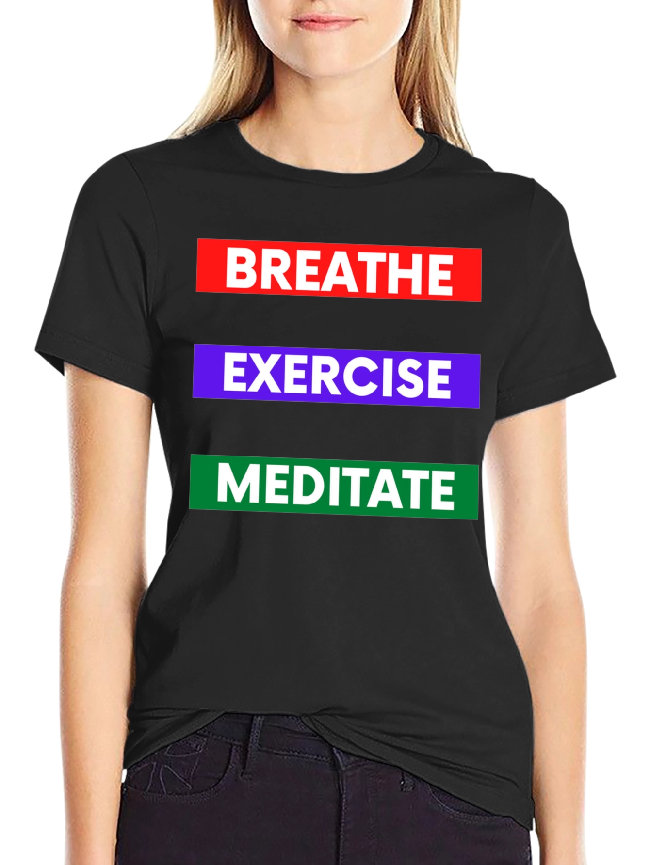 Breathe Exercise Meditate Graphic Tee - Black