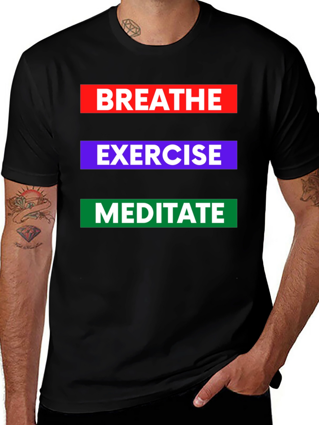 Breathe Exercise Meditate Graphic Tee - Black