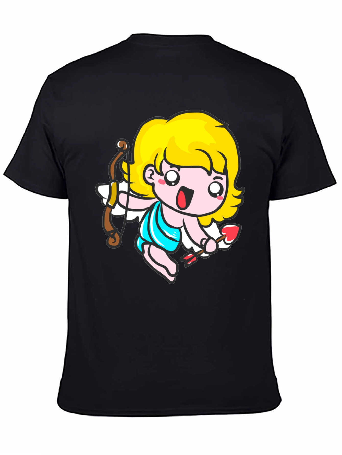 Cupid Cartoon T-Shirt - Black Cute Valentines Day