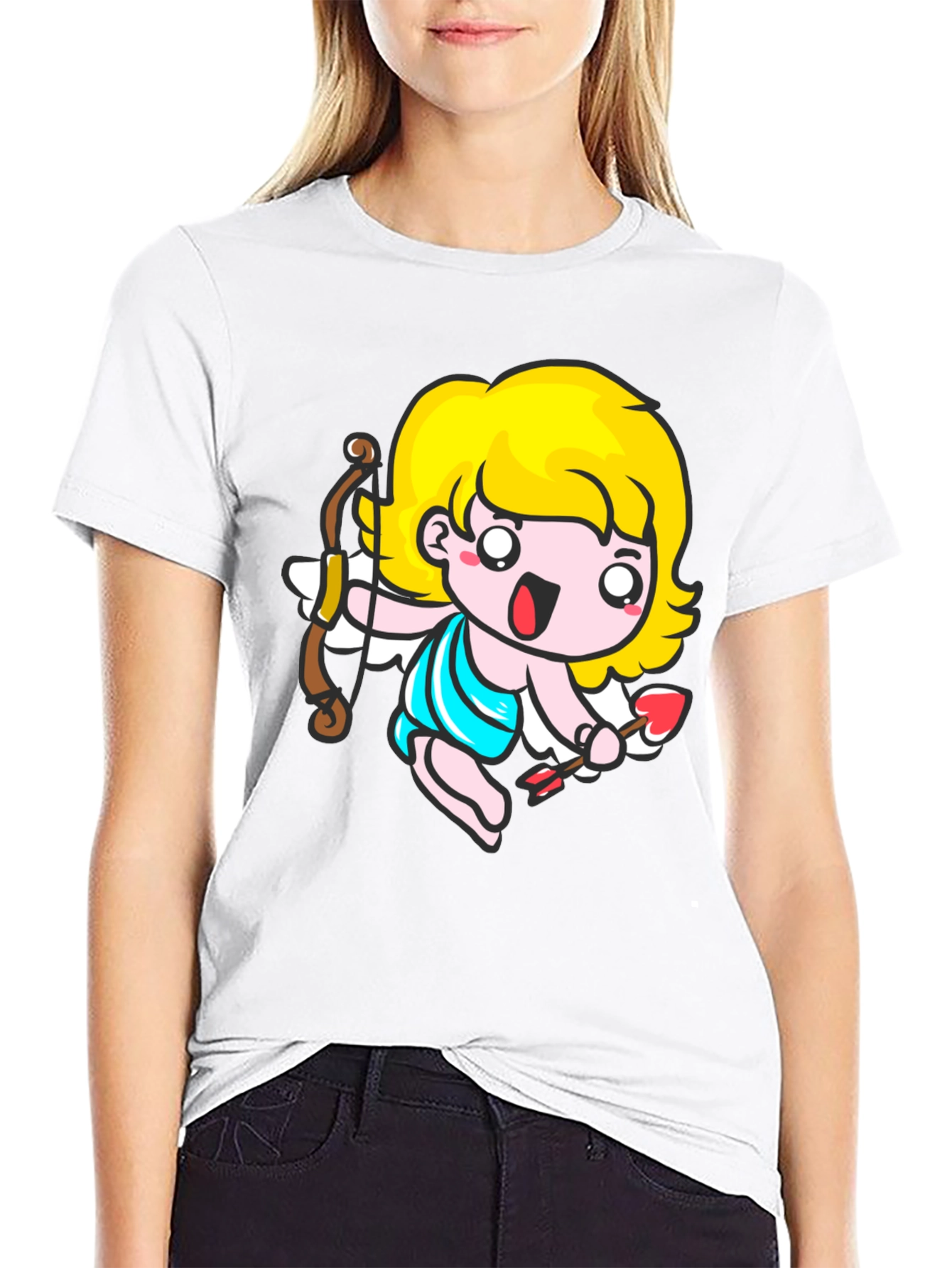 Cupid Cartoon T-Shirt - Black Cute Valentines Day