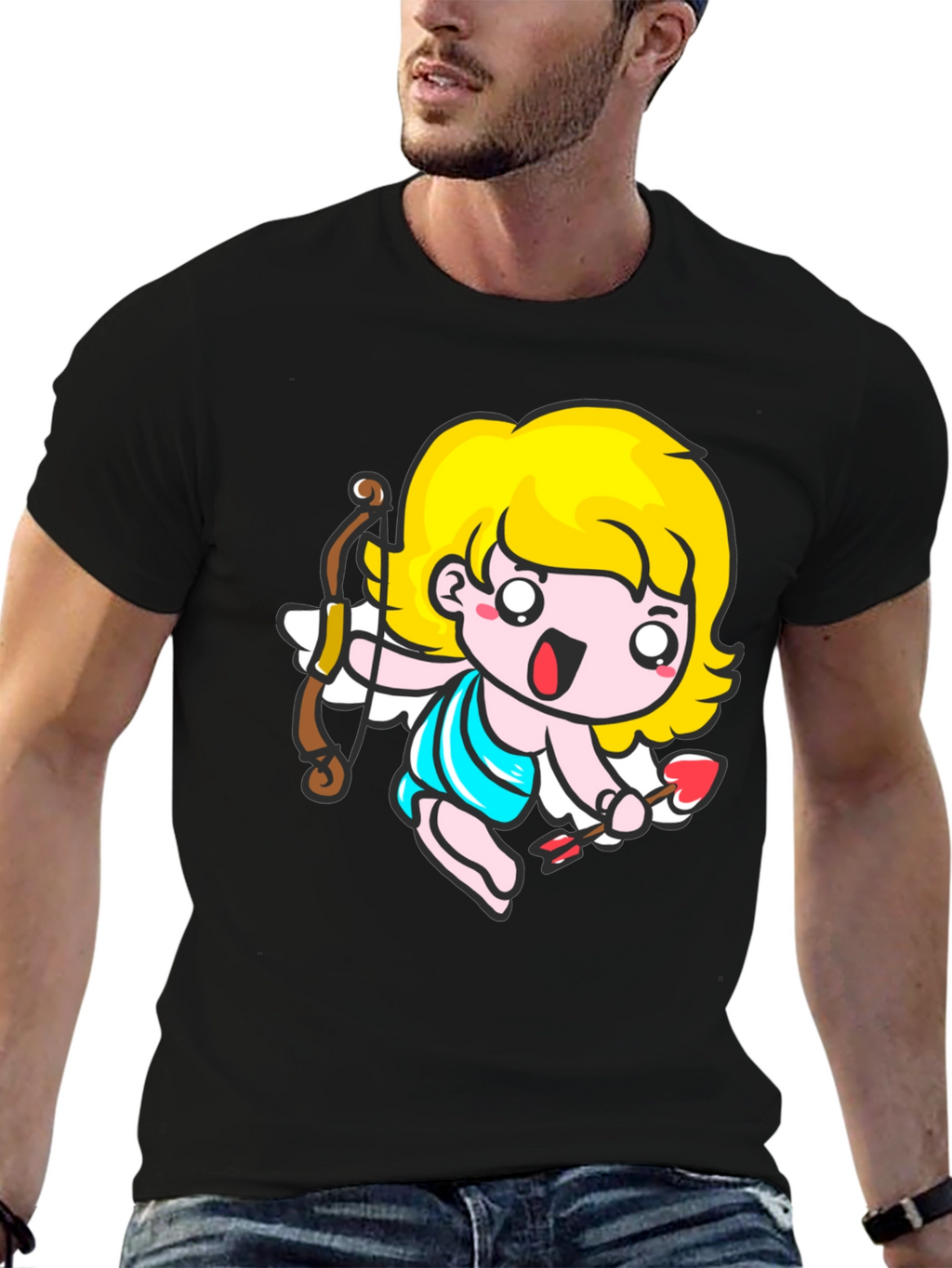 Cupid Cartoon T-Shirt - Black Cute Valentines Day