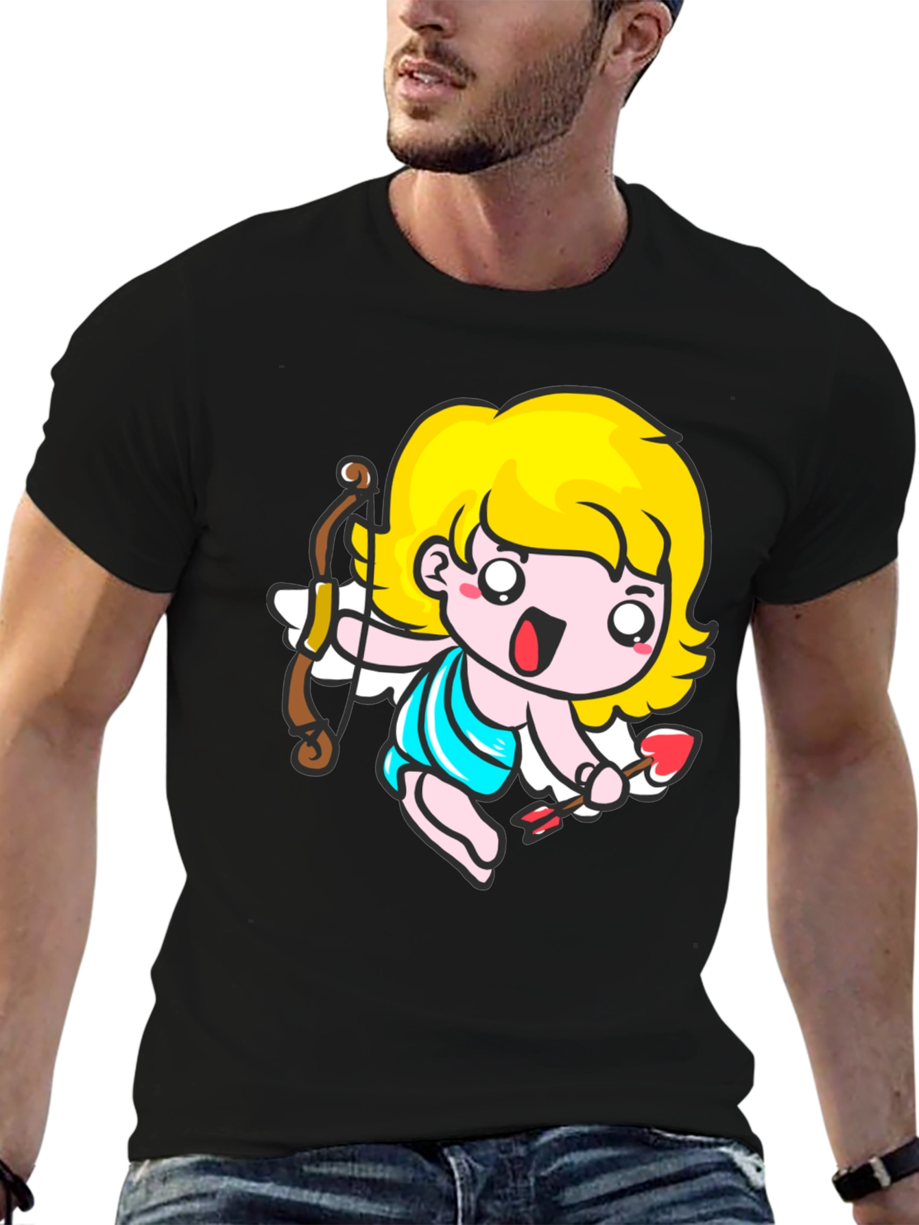 Cupid Cartoon T-Shirt - Black Cute Valentines Day
