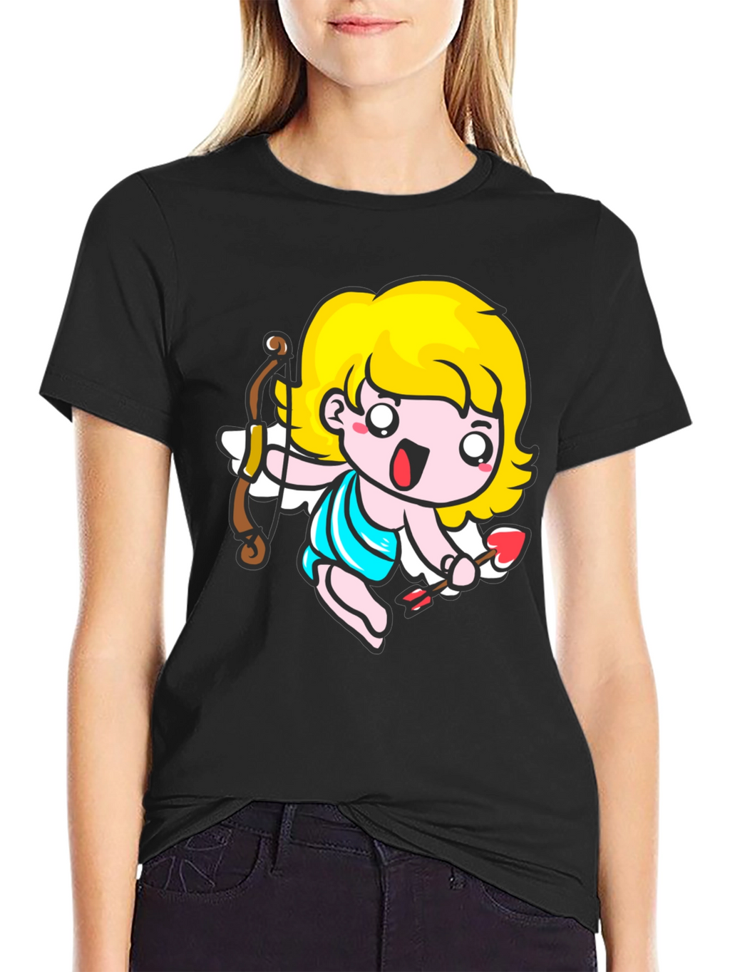 Cupid Cartoon T-Shirt - Black Cute Valentines Day