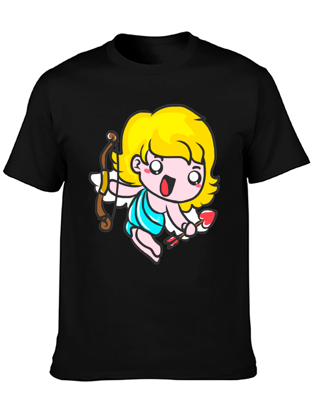 Cupid Cartoon T-Shirt - Black Cute Valentines Day
