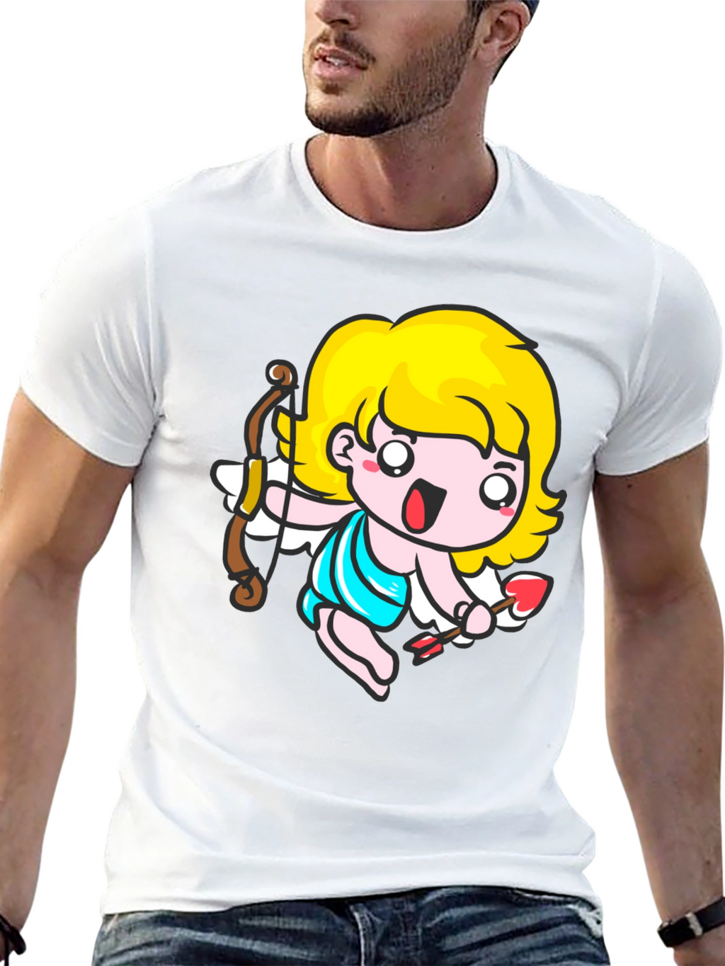 Cupid Cartoon T-Shirt - Black Cute Valentines Day