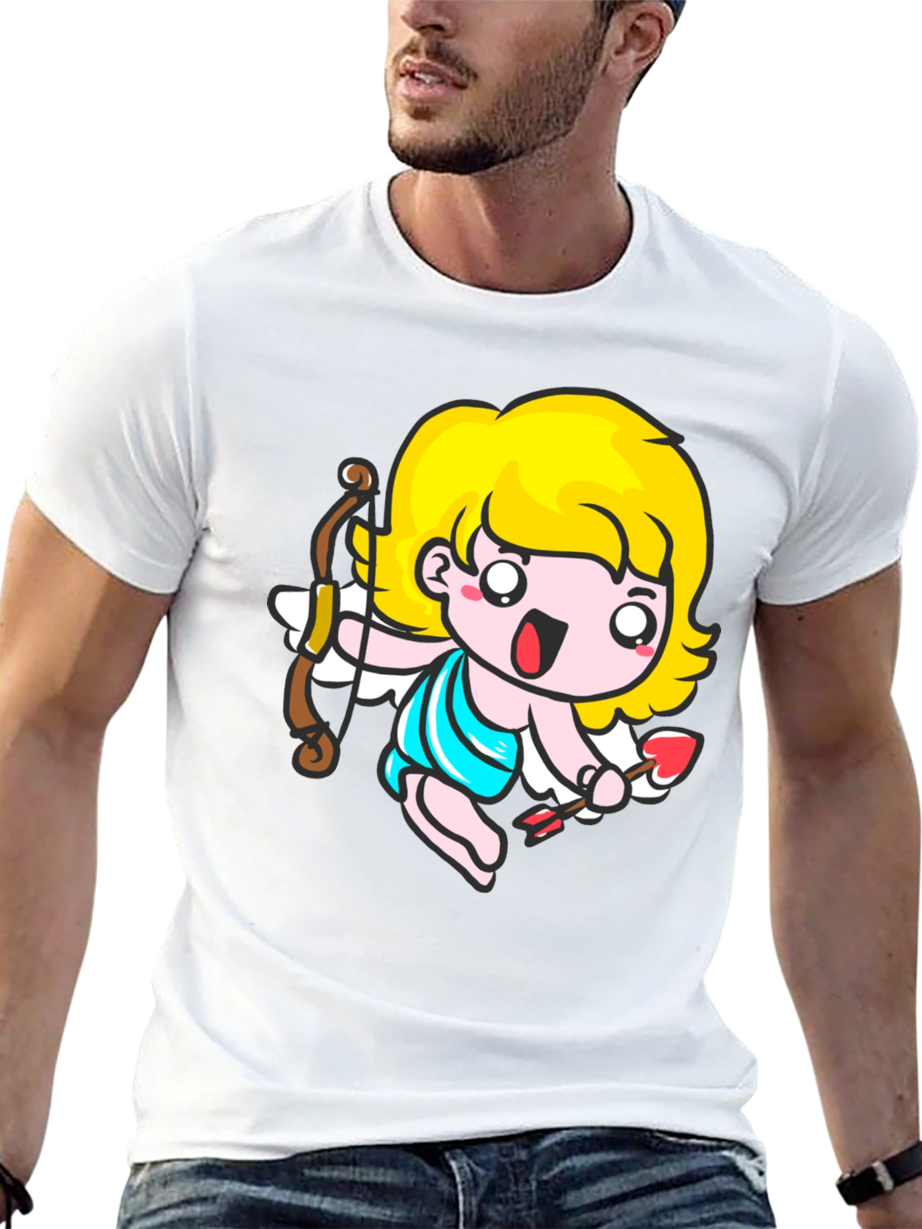 Cupid Cartoon T-Shirt - Black Cute Valentines Day