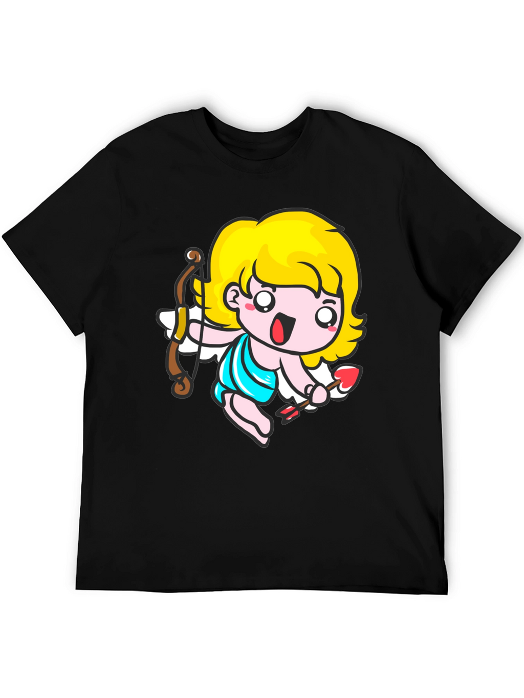Cupid Cartoon T-Shirt - Black Cute Valentines Day