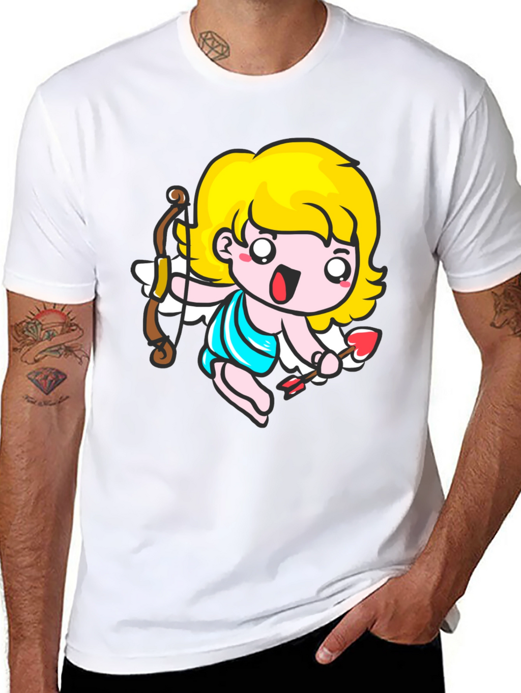 Cupid Cartoon T-Shirt - Black Cute Valentines Day