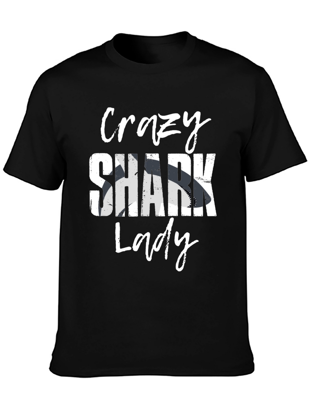 Crazy Shark Lady Graphic T-Shirt - Black Cotton Tee