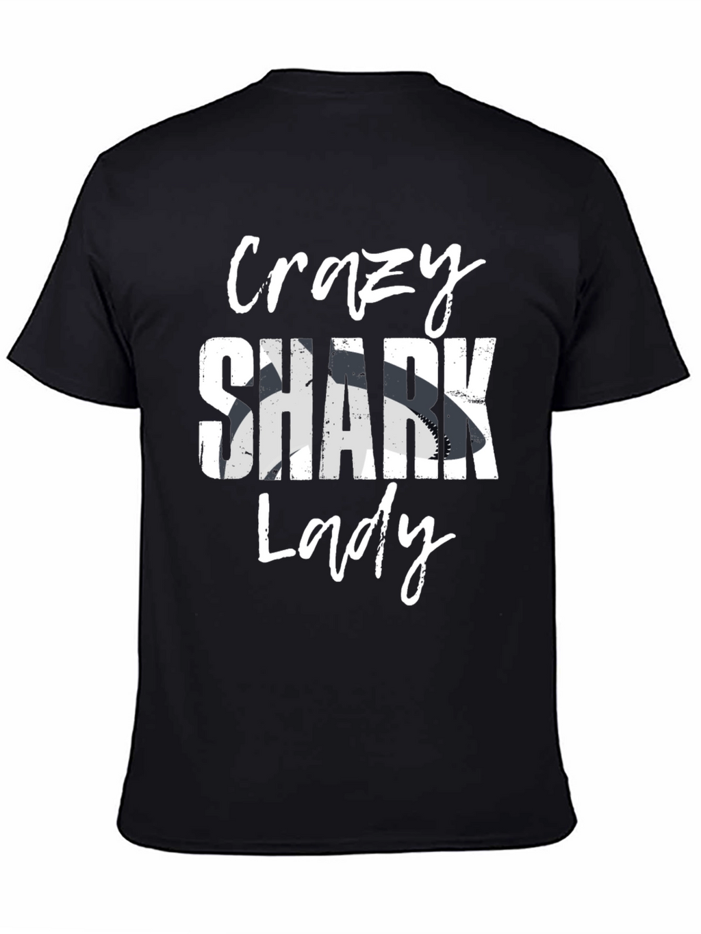 Crazy Shark Lady Graphic T-Shirt - Black Cotton Tee
