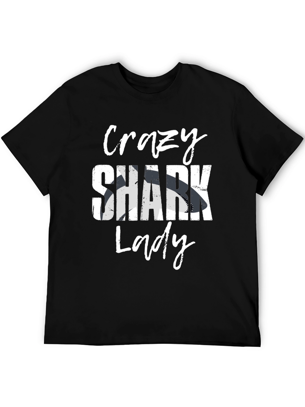 Crazy Shark Lady Graphic T-Shirt - Black Cotton Tee