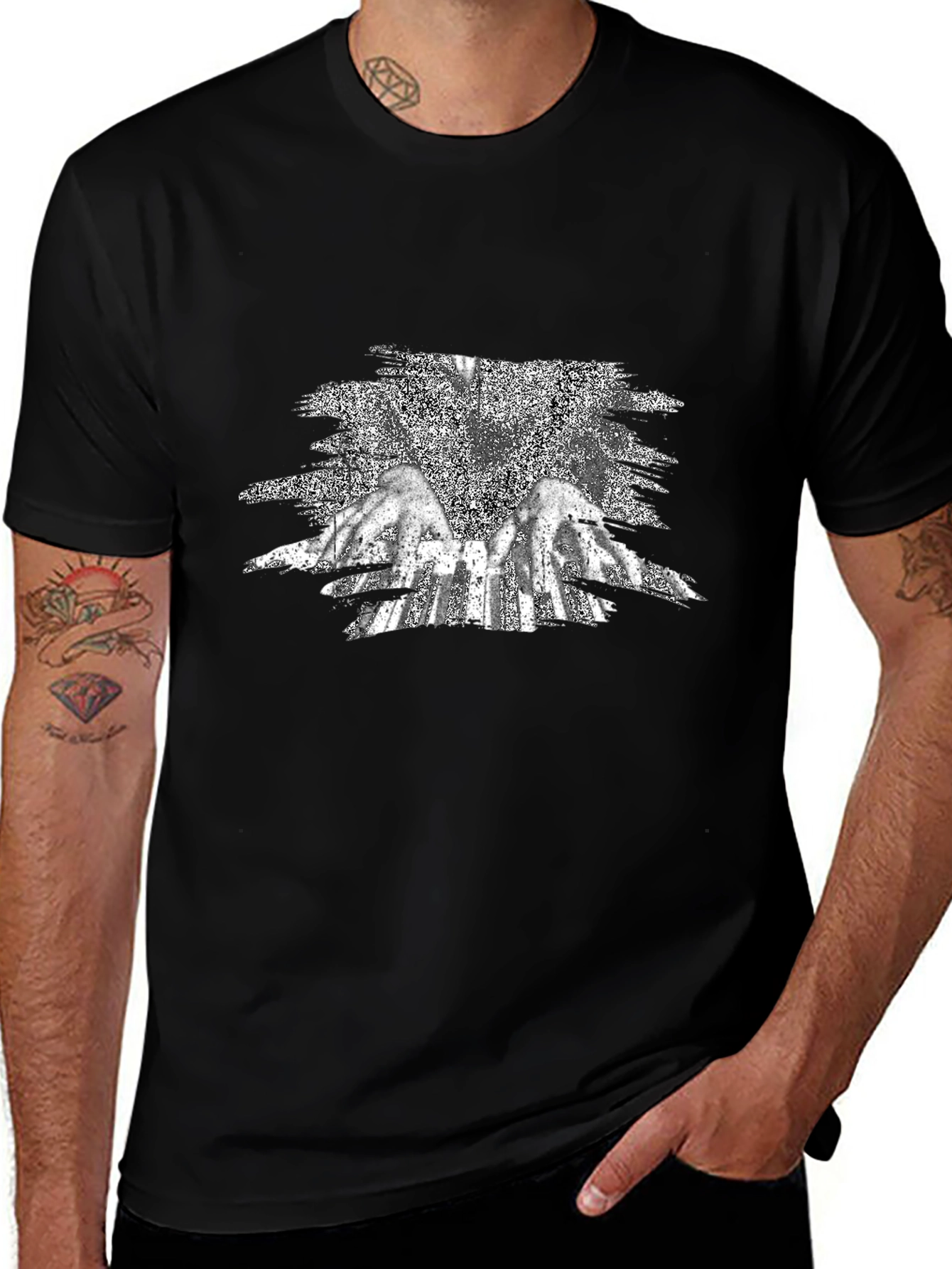 Black Graphic Tee - Angel Wings Design