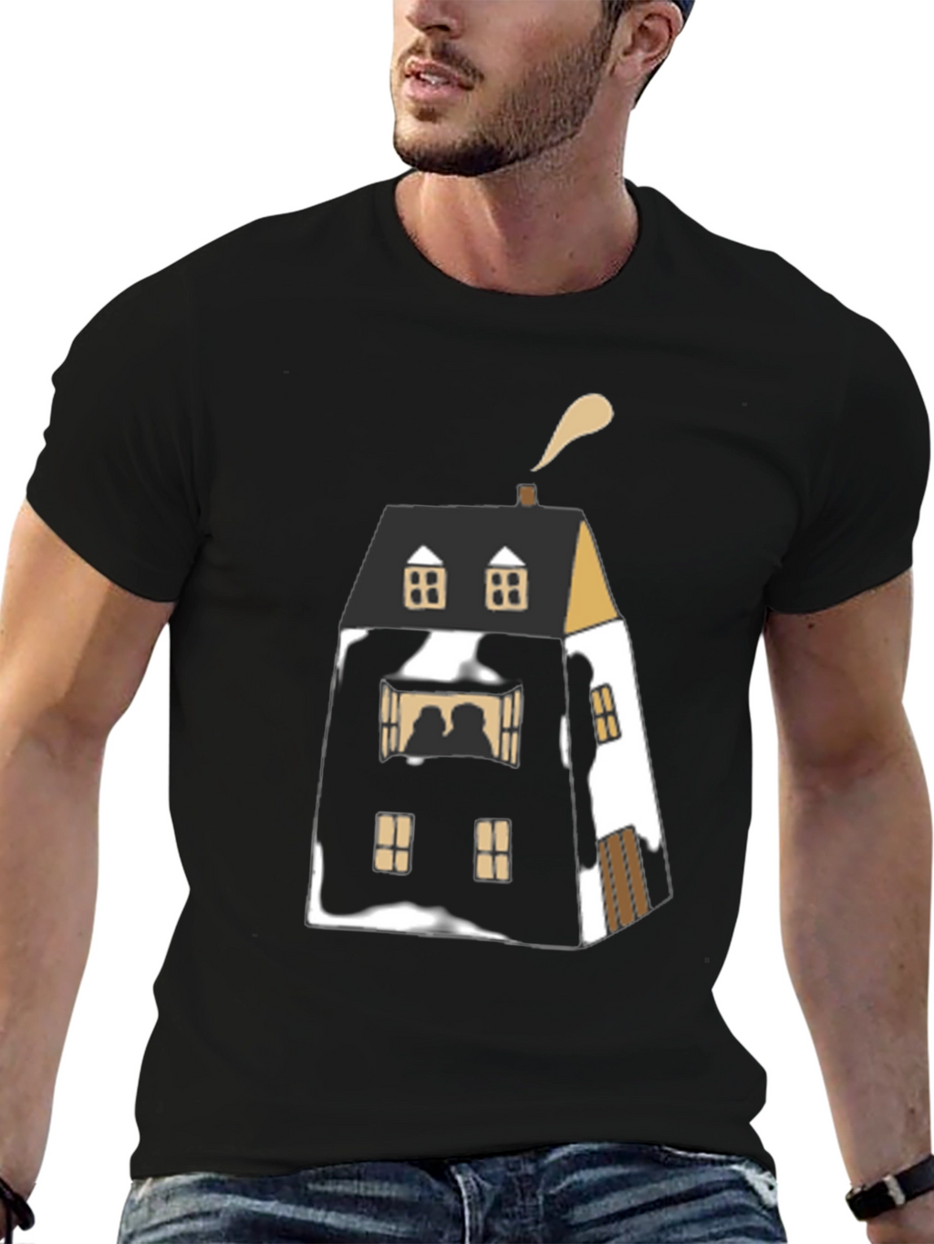 Unique House Graphic Black T-Shirt
