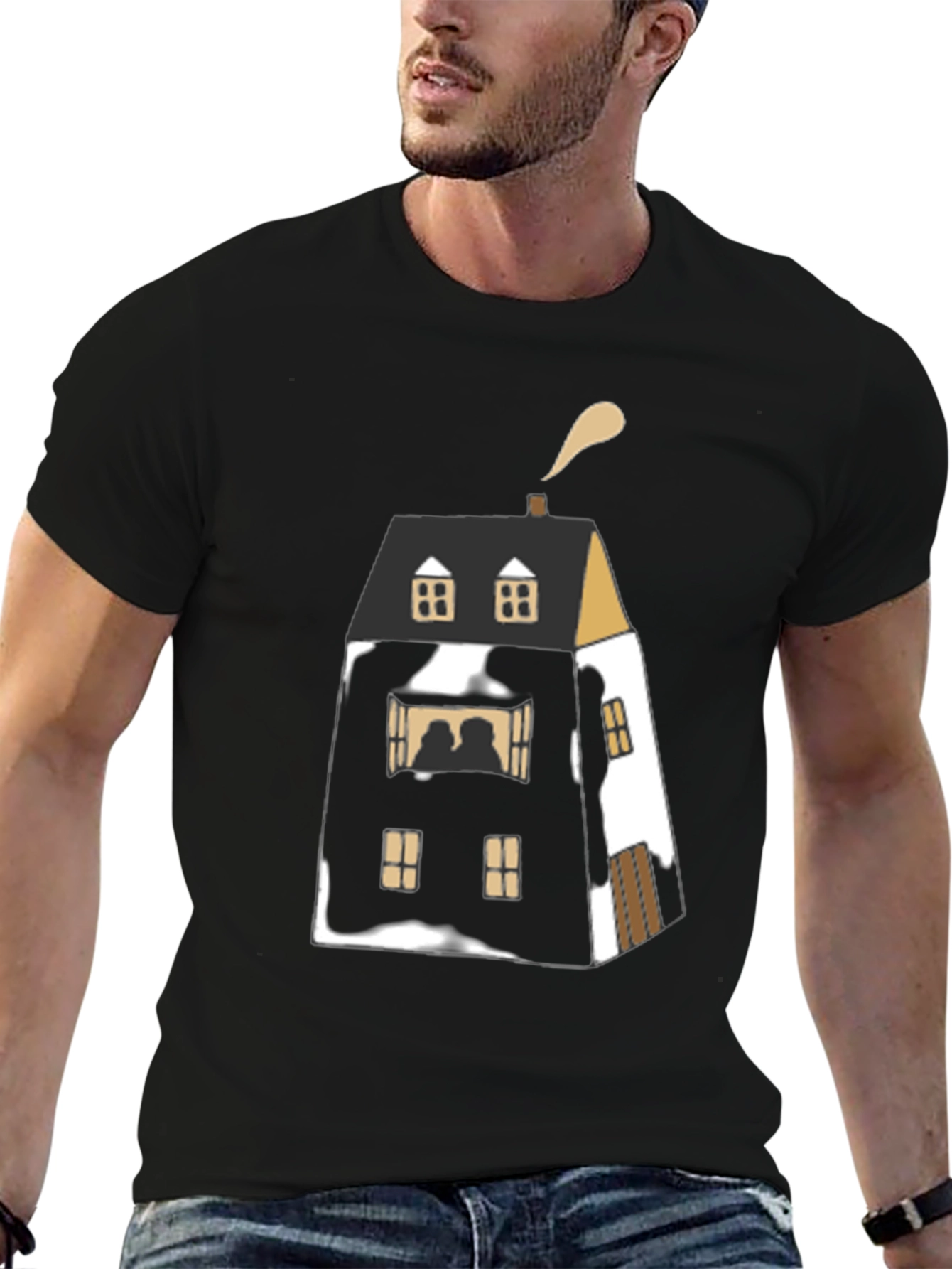 Unique House Graphic Black T-Shirt