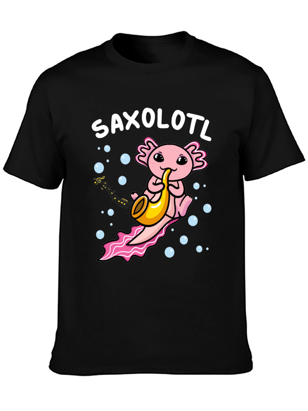 Saxolotl Graphic T-Shirt: Musical Axolotl Design