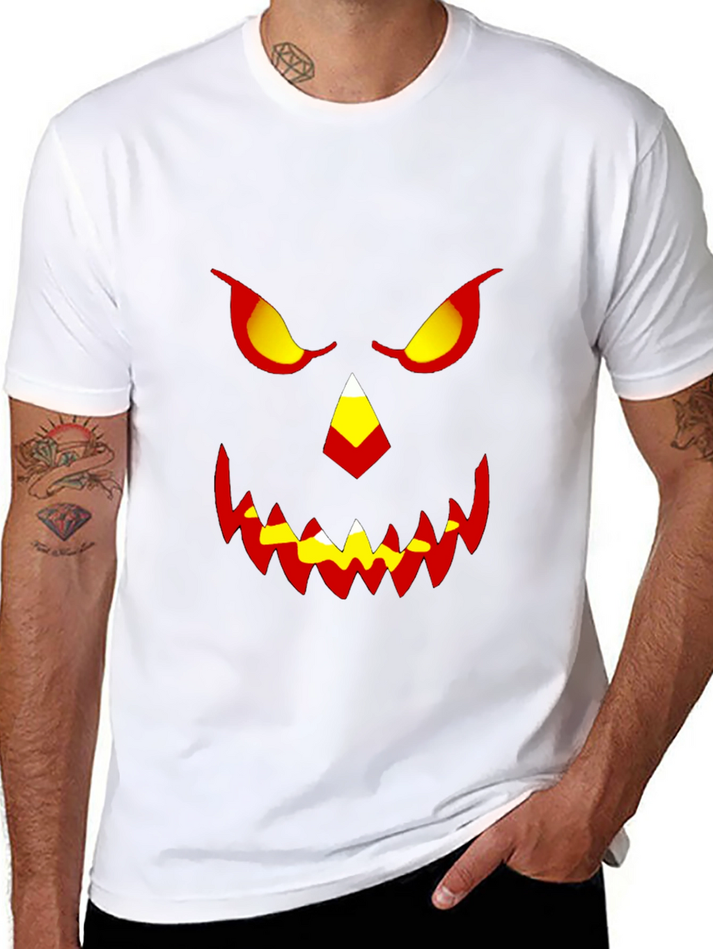 Halloween Pumpkin Face Graphic Tee - Mens Black T-Shirt