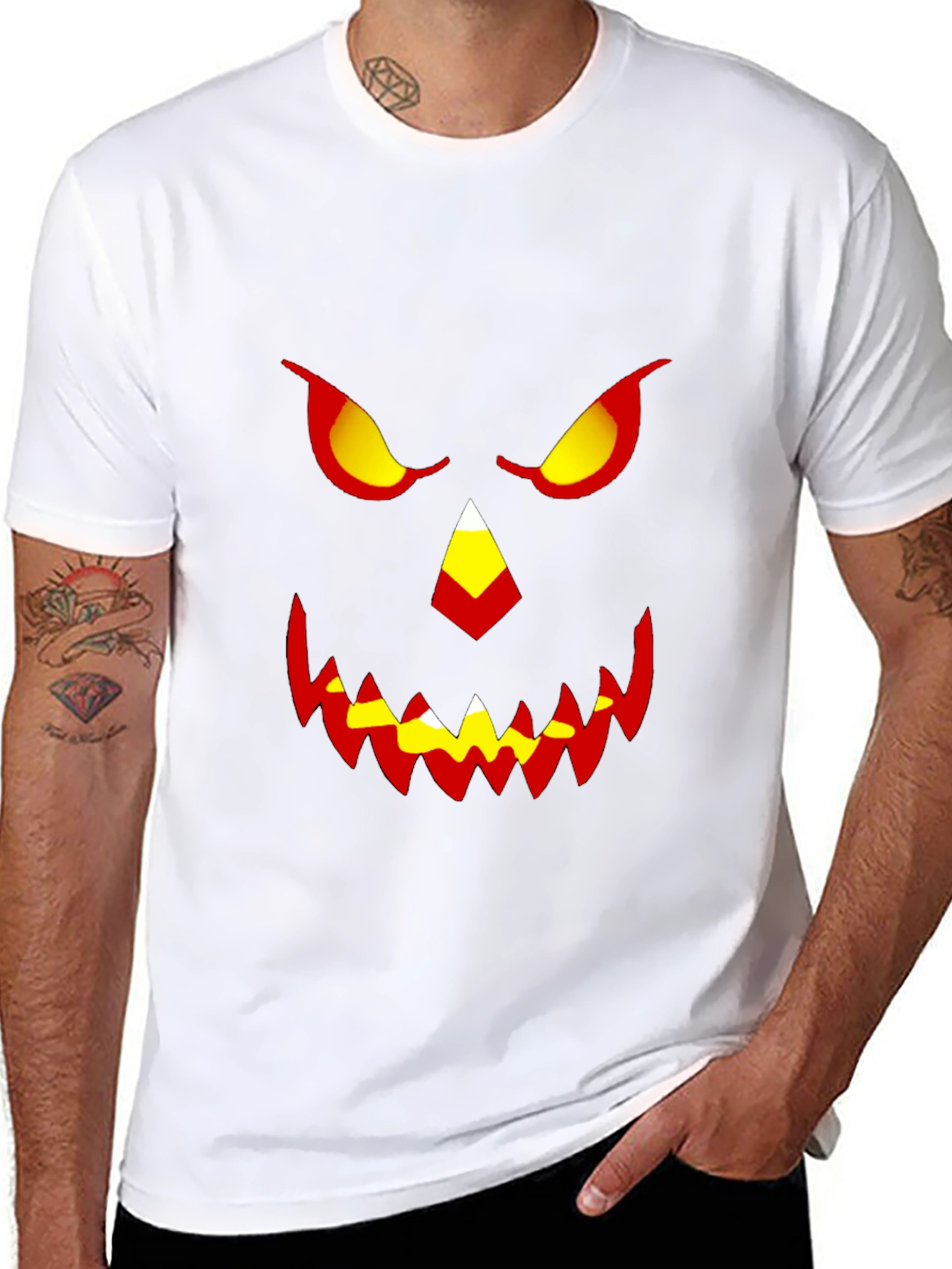 Halloween Pumpkin Face Graphic Tee - Mens Black T-Shirt