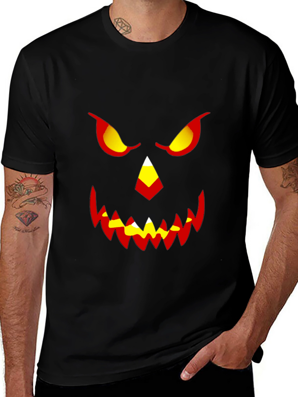 Halloween Pumpkin Face Graphic Tee - Mens Black T-Shirt