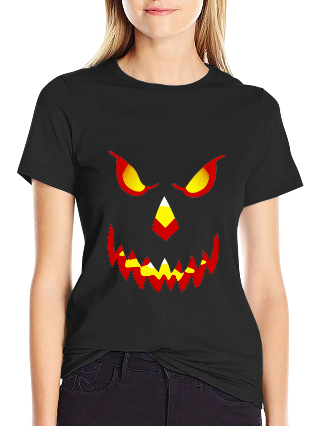 Halloween Pumpkin Face Graphic Tee - Mens Black T-Shirt