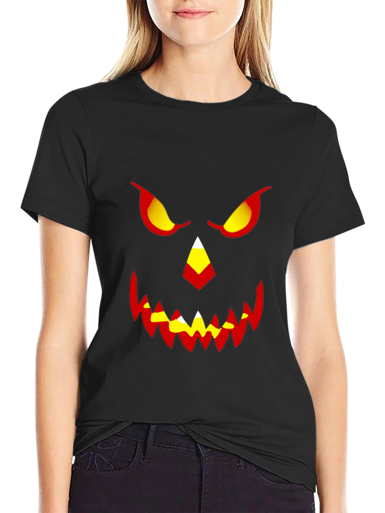 Halloween Pumpkin Face Graphic Tee - Mens Black T-Shirt
