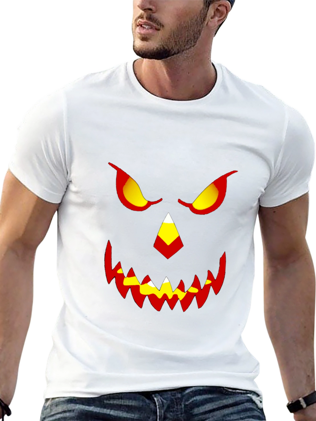 Halloween Pumpkin Face Graphic Tee - Mens Black T-Shirt