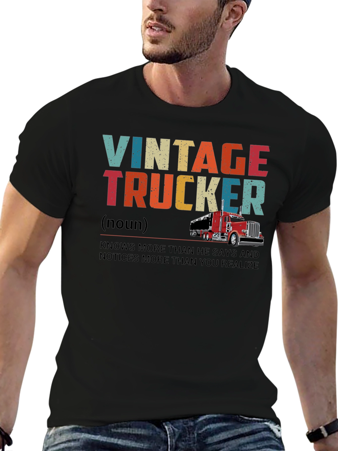 Vintage Trucker Graphic T-Shirt - Knows More Than He Says