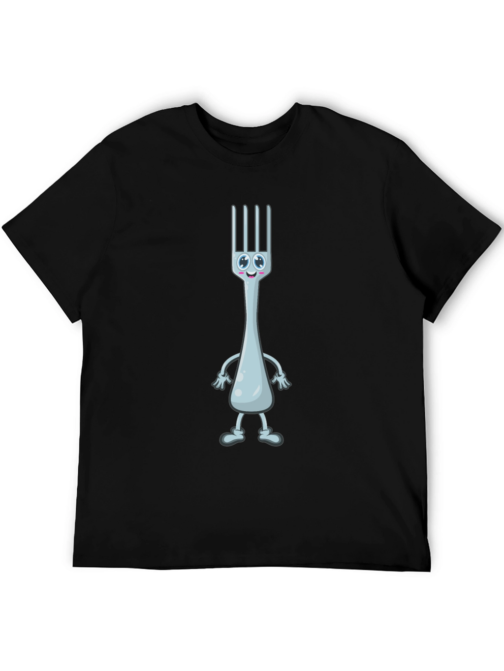 Funny Fork Cartoon Black T-Shirt