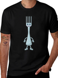 Funny Fork Cartoon Black T-Shirt
