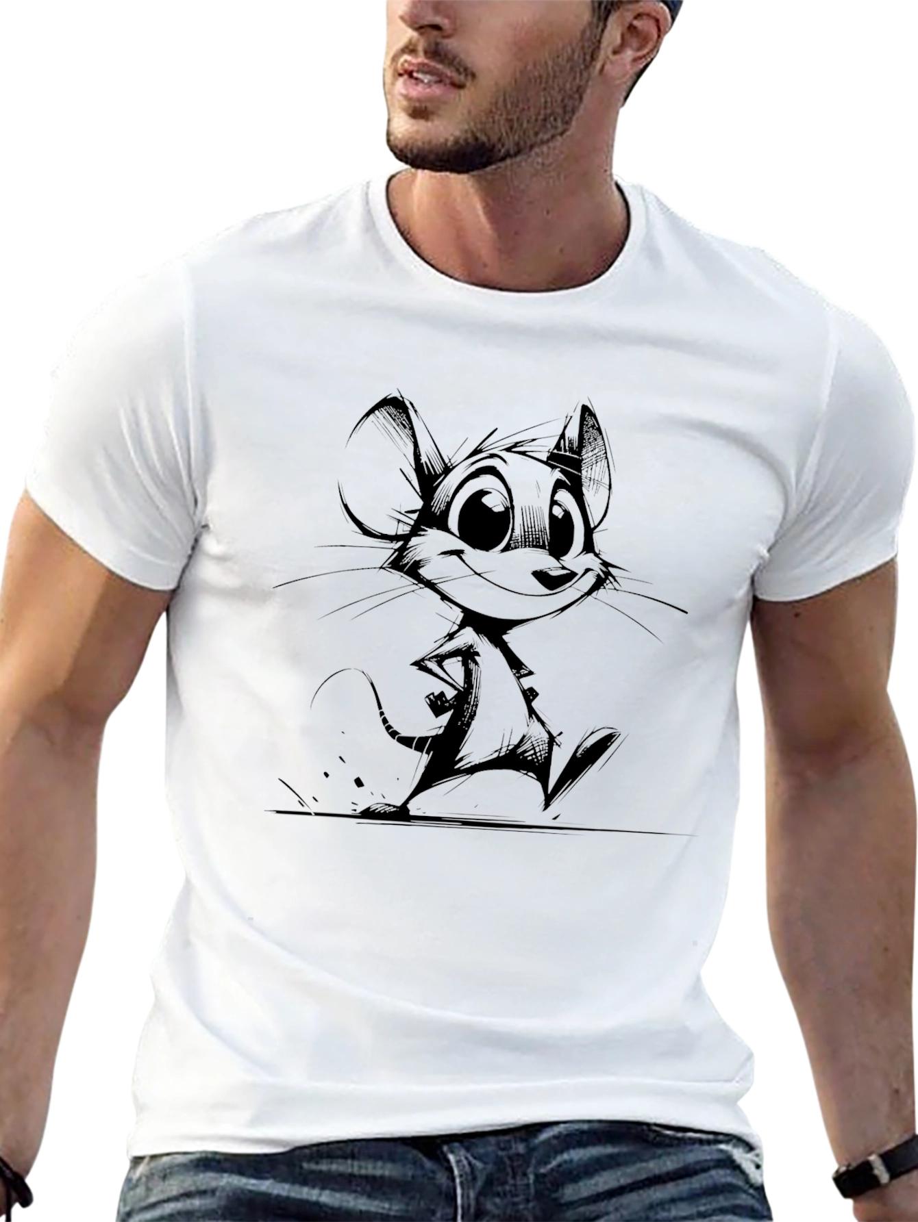 Cartoon Mouse Graphic Tee - Black Cotton Comfort