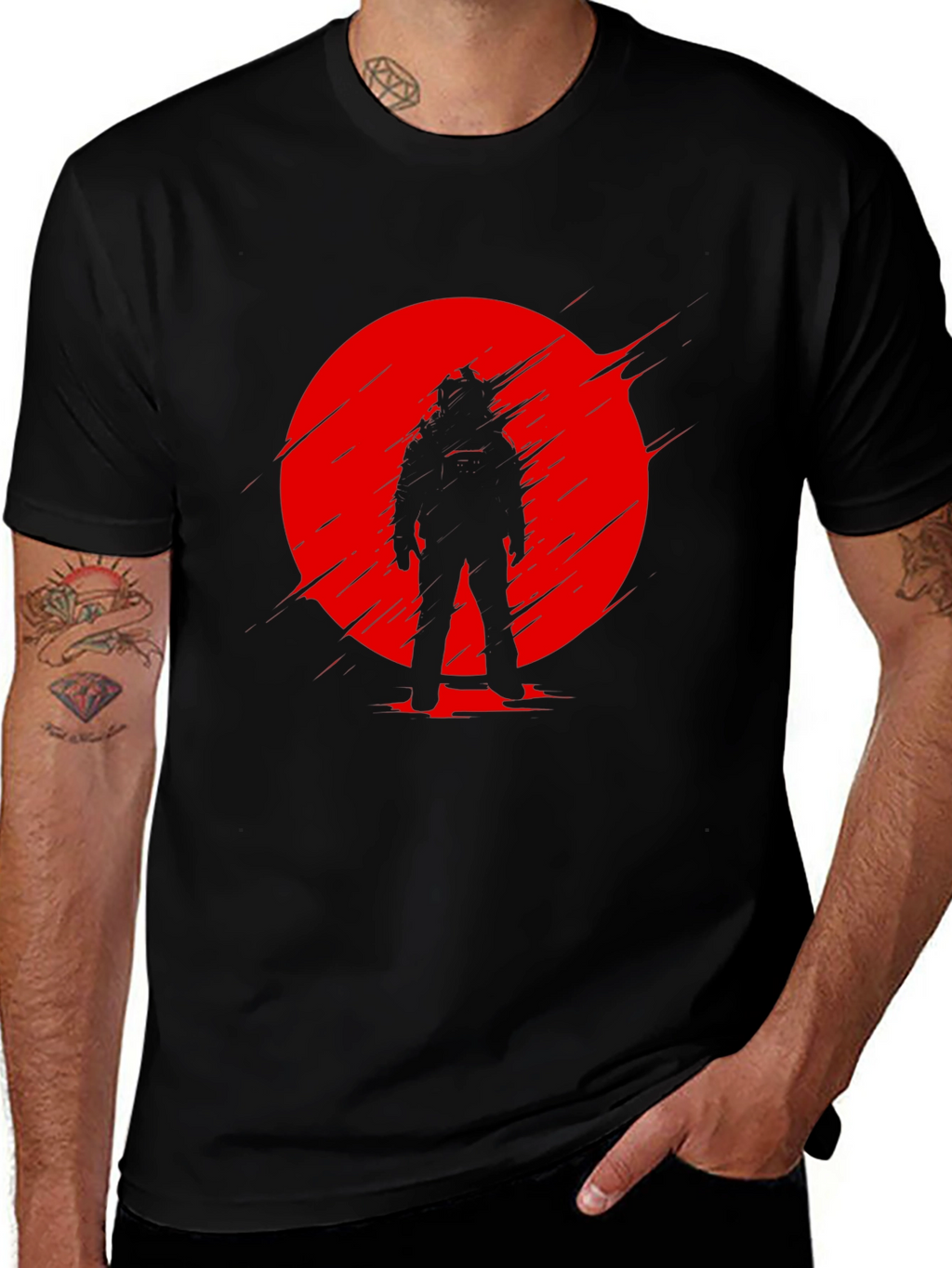 Astronaut Red Sun Black T-Shirt