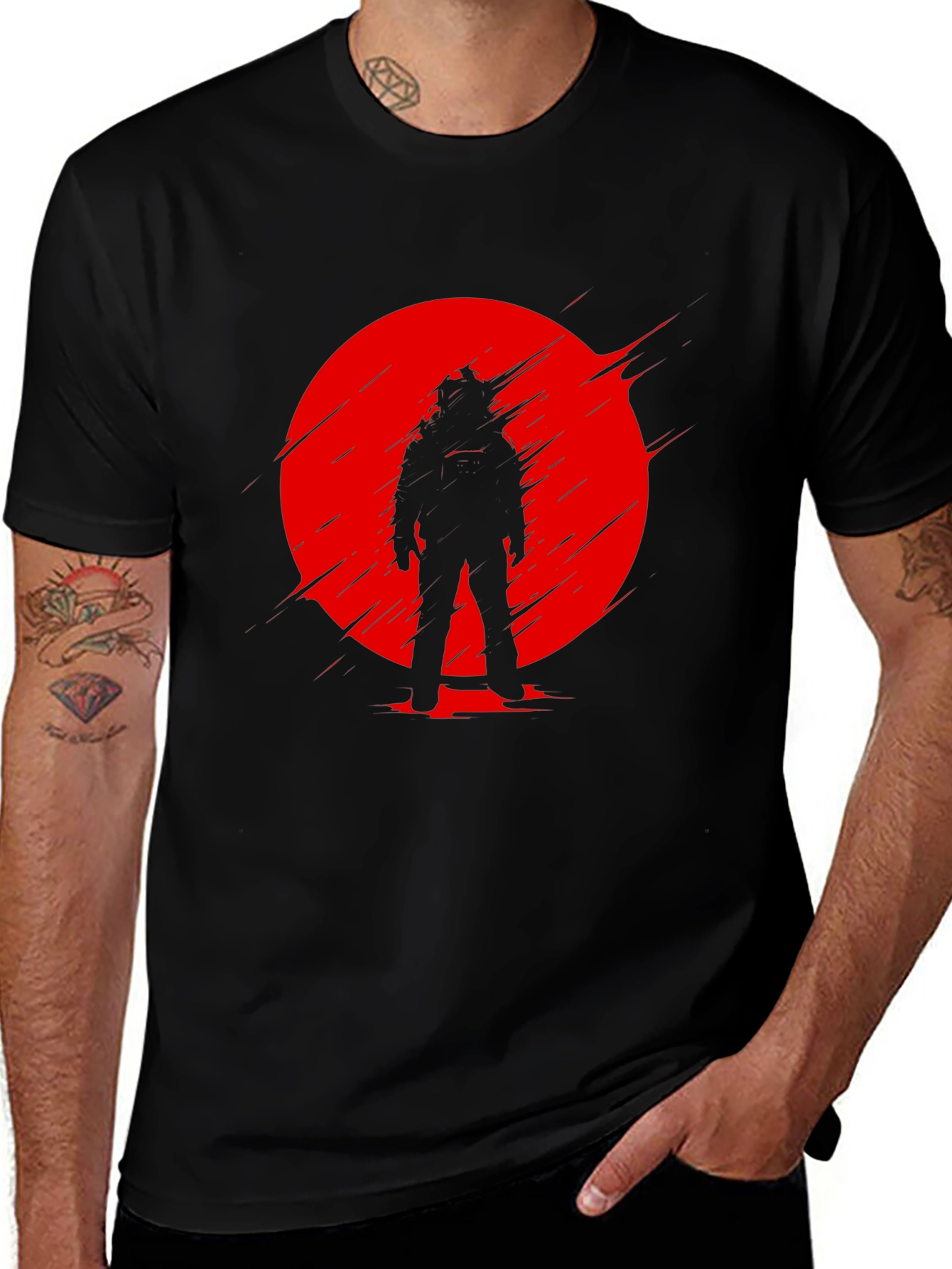 Astronaut Red Sun Black T-Shirt