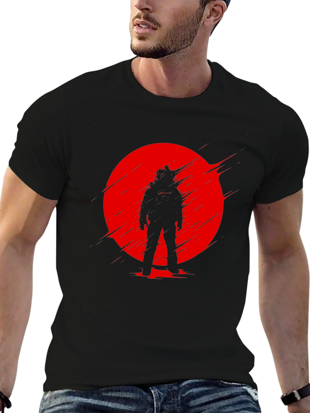Astronaut Red Sun Black T-Shirt