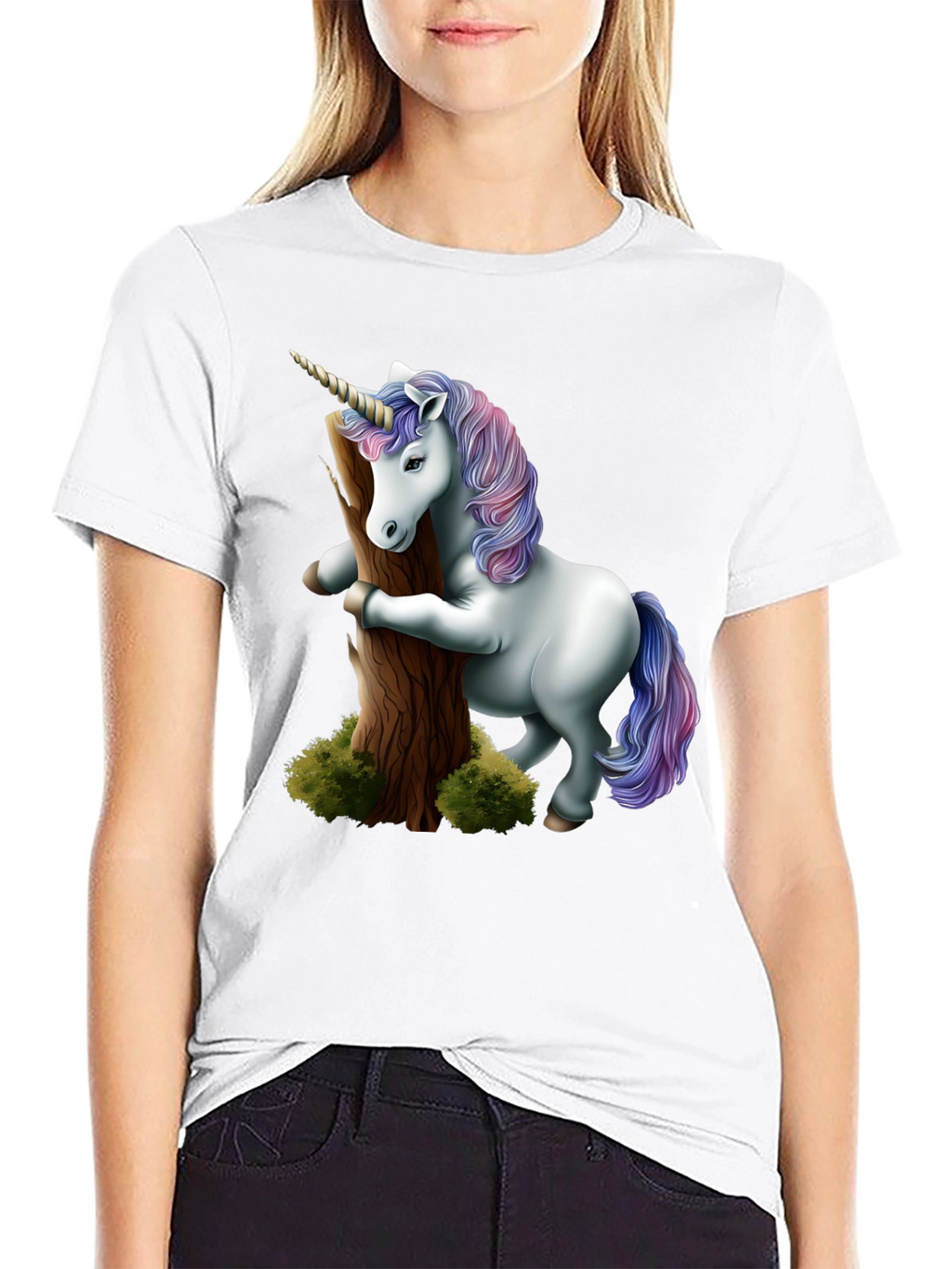 Unicorn Hugging Tree Black T-Shirt