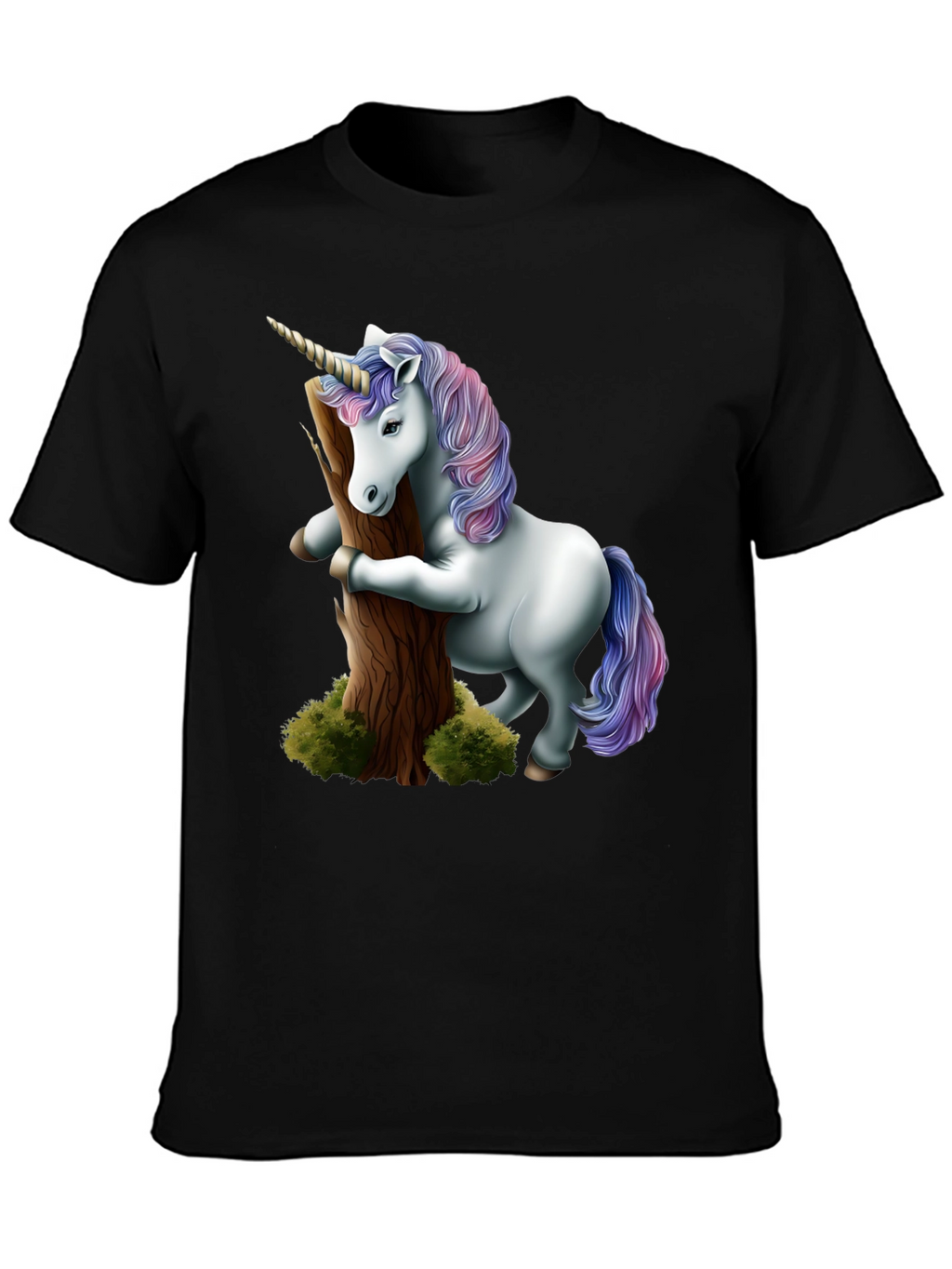 Unicorn Hugging Tree Black T-Shirt