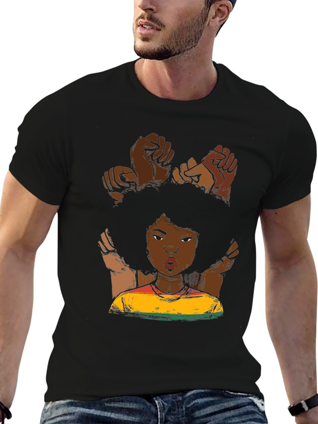 Black Power Fist Afro Woman Graphic Tee