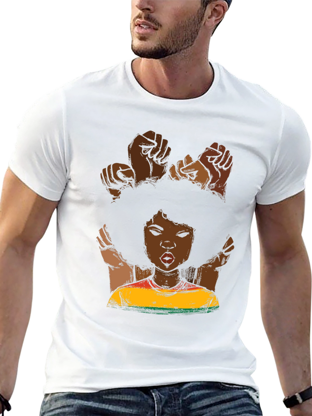 Black Power Fist Afro Woman Graphic Tee