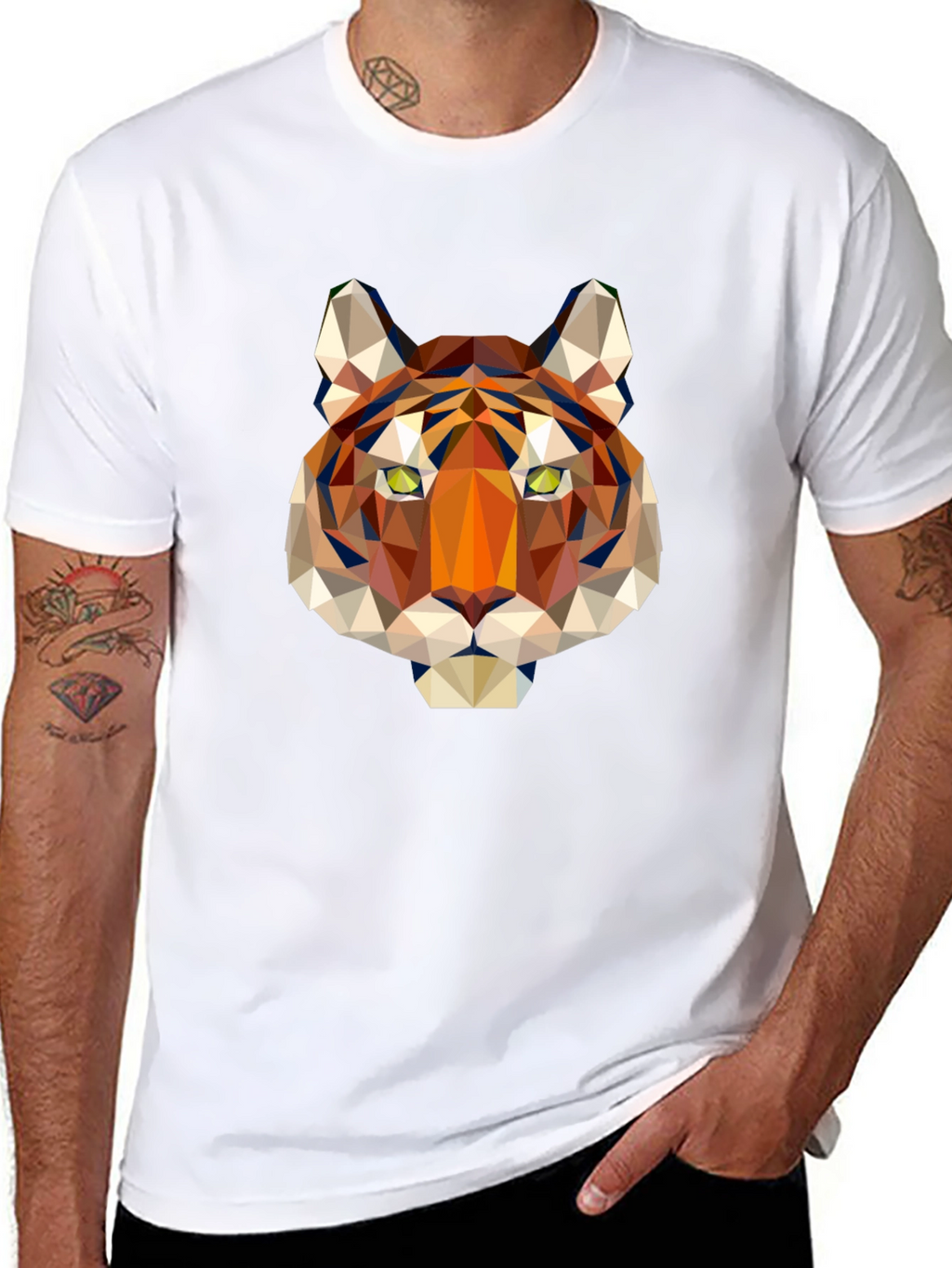 Geometric Tiger Graphic Black T-Shirt