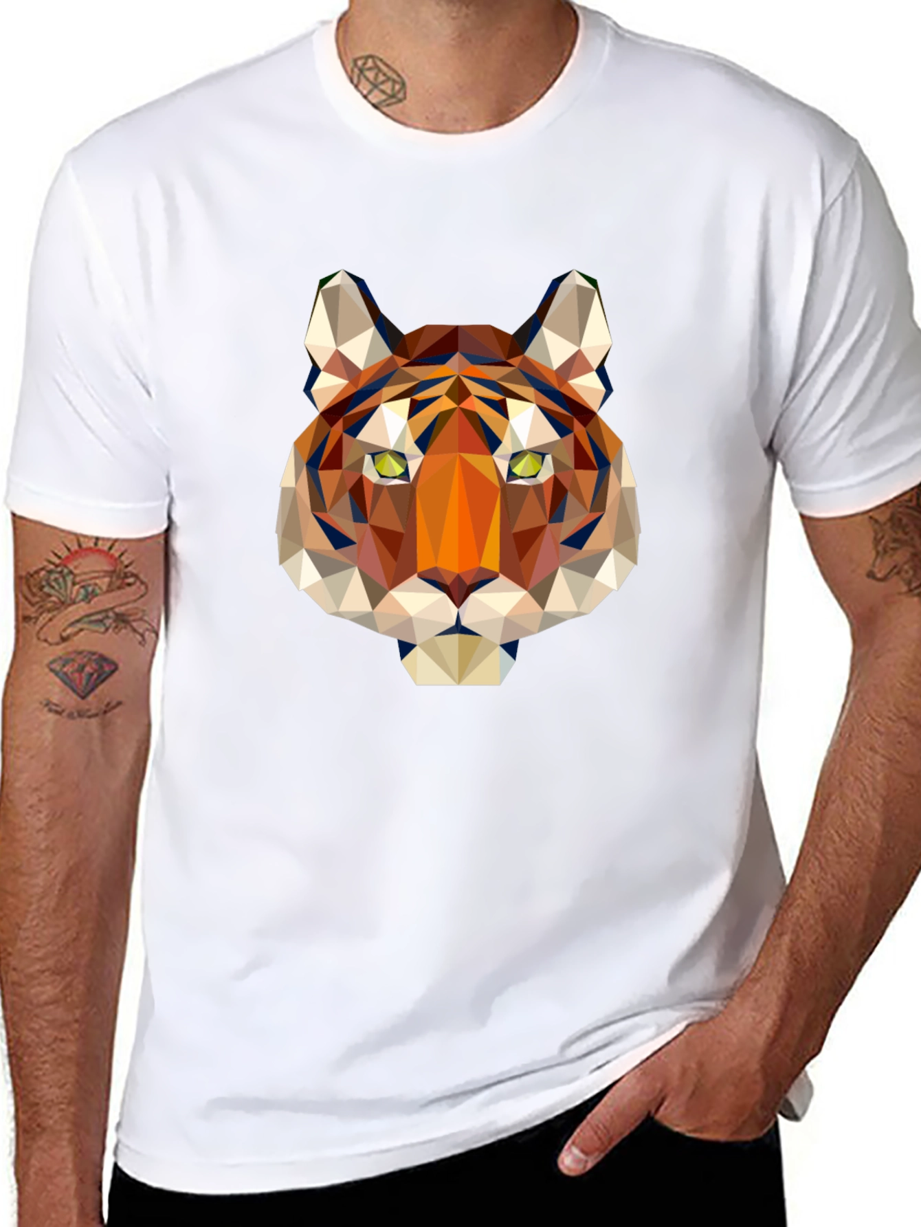 Geometric Tiger Graphic Black T-Shirt