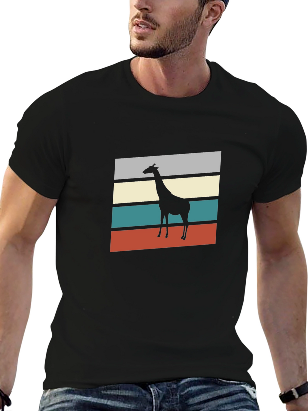Retro Giraffe Silhouette Graphic Tee - Mens Black T-Shirt