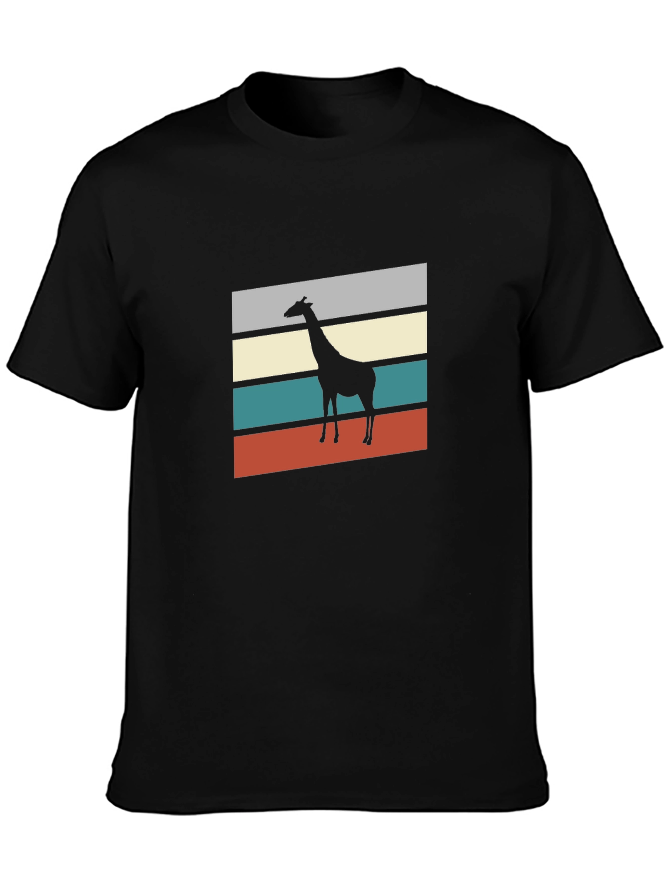 Retro Giraffe Silhouette Graphic Tee - Mens Black T-Shirt