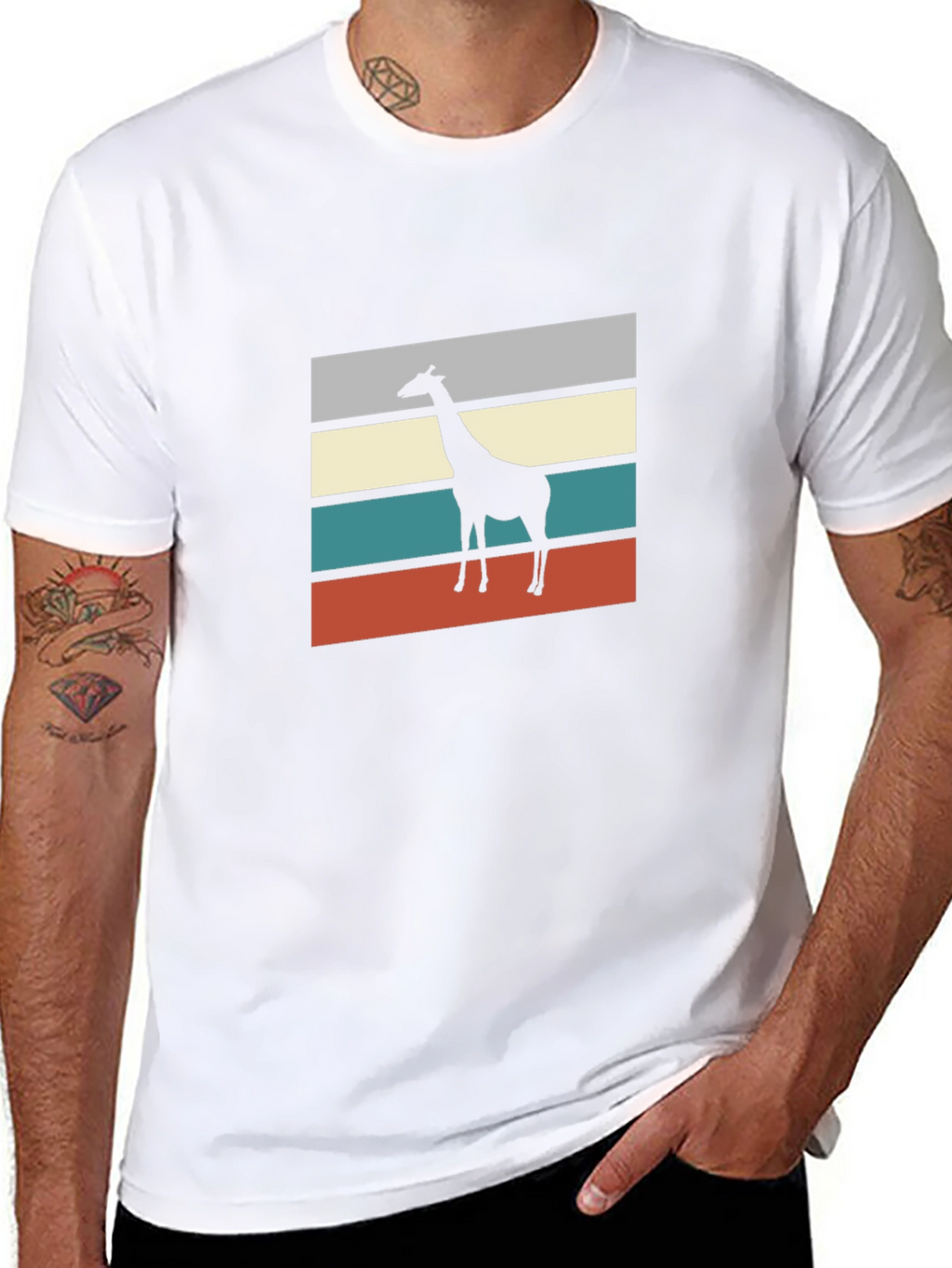 Retro Giraffe Silhouette Graphic Tee - Mens Black T-Shirt